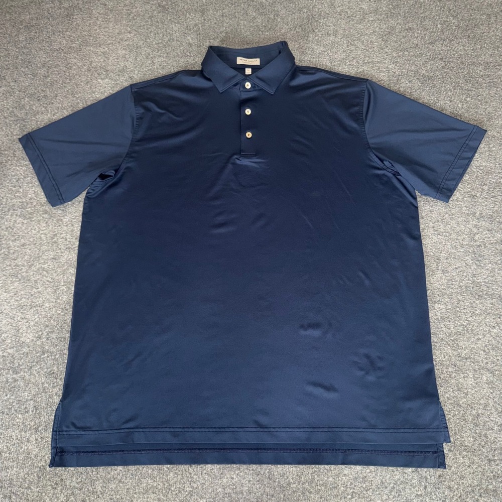 Peter Millar Summer Comfort Mens XL Navy Blue Short Sleeve Golf Polo Shirt